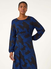 Roman Blue Ditsy Floral Gathered Stretch Dress - Image 2 of 5