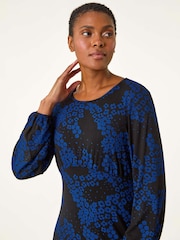 Roman Blue Ditsy Floral Gathered Stretch Dress - Image 4 of 5