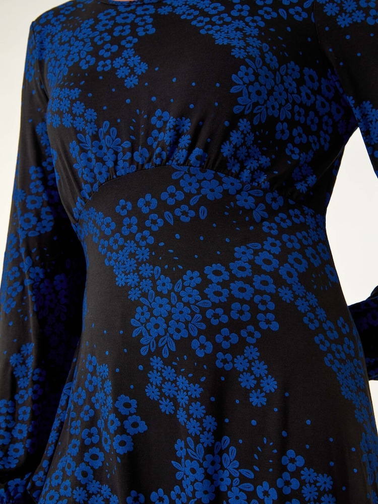 Roman Blue Ditsy Floral Gathered Stretch Dress - Image 5 of 5