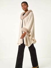 Roman Natural Faux Fur Button Up Poncho - Image 1 of 5