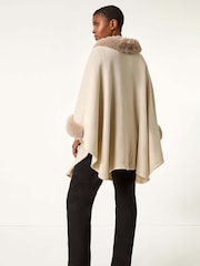 Roman Natural Faux Fur Button Up Poncho - Image 3 of 5