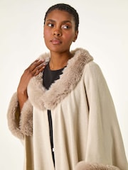 Roman Natural Faux Fur Button Up Poncho - Image 4 of 5