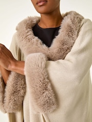 Roman Natural Faux Fur Button Up Poncho - Image 5 of 5