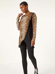 Roman Brown Animal Print Button Detail Top - Image 1 of 6