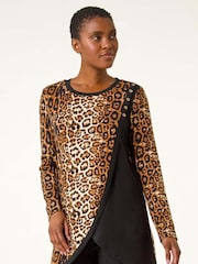 Roman Brown Animal Print Button Detail Top - Image 3 of 6