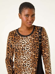 Roman Brown Animal Print Button Detail Top - Image 5 of 6