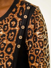 Roman Brown Animal Print Button Detail Top - Image 6 of 6