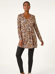 Roman Orange Animal Print V-Neck Stretch Jersey Top - Image 3 of 6