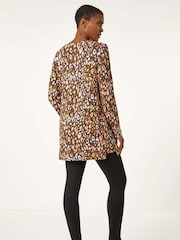 Roman Orange Animal Print V-Neck Stretch Jersey Top - Image 4 of 6