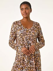 Roman Orange Animal Print V-Neck Stretch Jersey Top - Image 5 of 6