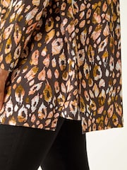 Roman Orange Animal Print V-Neck Stretch Jersey Top - Image 6 of 6