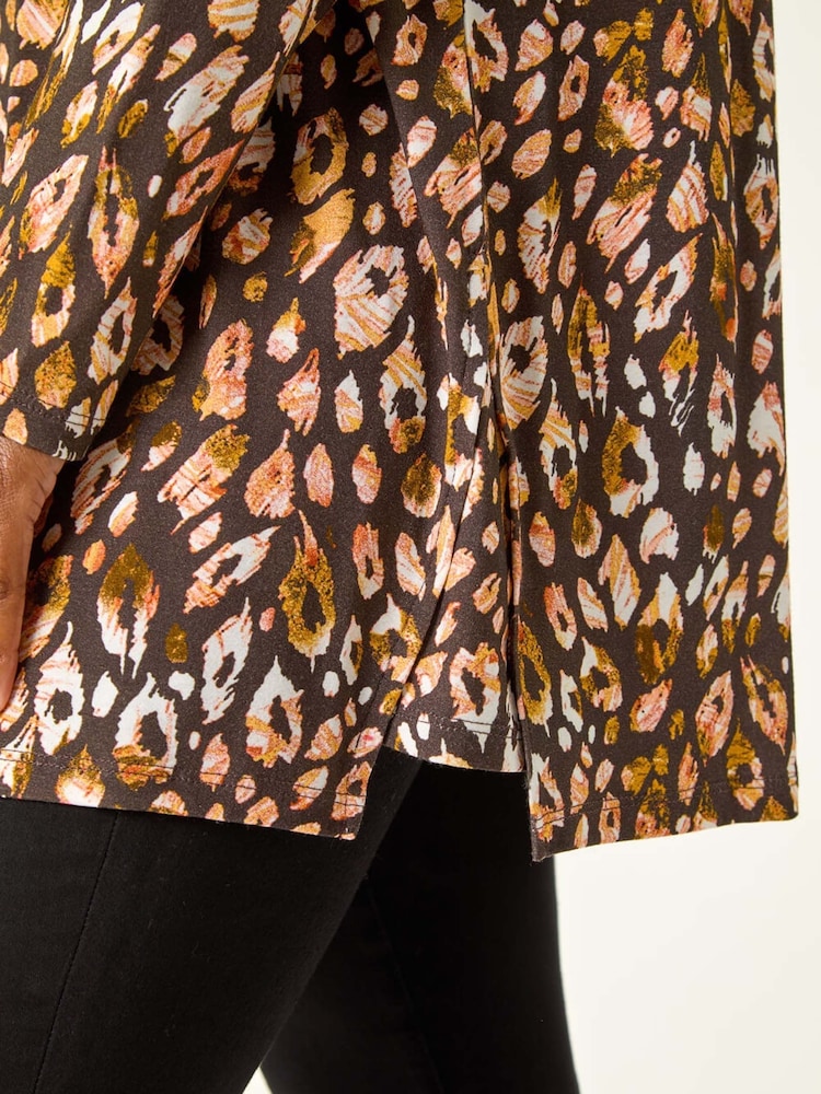 Roman Orange Animal Print V-Neck Stretch Jersey Top - Image 6 of 6