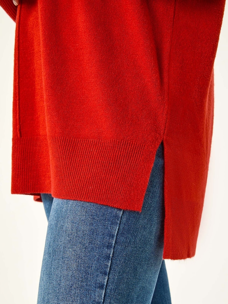 Roman Orange Soft V-Neck Side Split Knit Sweater - Image 5 of 5