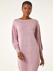 Roman Pink Shimmer Slash Neck Jumper Dress - Image 2 of 5
