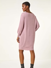 Roman Pink Shimmer Slash Neck Jumper Dress - Image 3 of 5