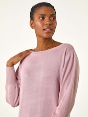Roman Pink Shimmer Slash Neck Jumper Dress - Image 4 of 5