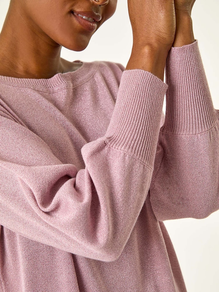 Roman Pink Shimmer Slash Neck Jumper Dress - Image 5 of 5