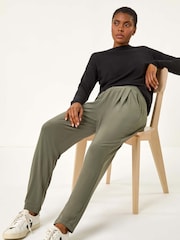Roman Green Elastic Waist Straight Hareem Trousers - Image 1 of 5