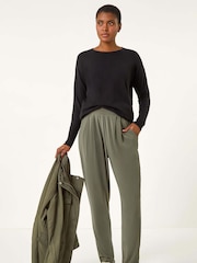 Roman Green Elastic Waist Straight Hareem Trousers - Image 2 of 5