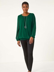 Roman Green Chiffon Banded Hem Pleated Top - Image 1 of 5