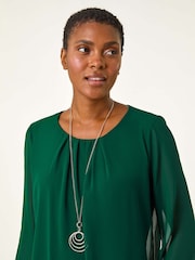 Roman Green Chiffon Banded Hem Pleated Top - Image 2 of 5