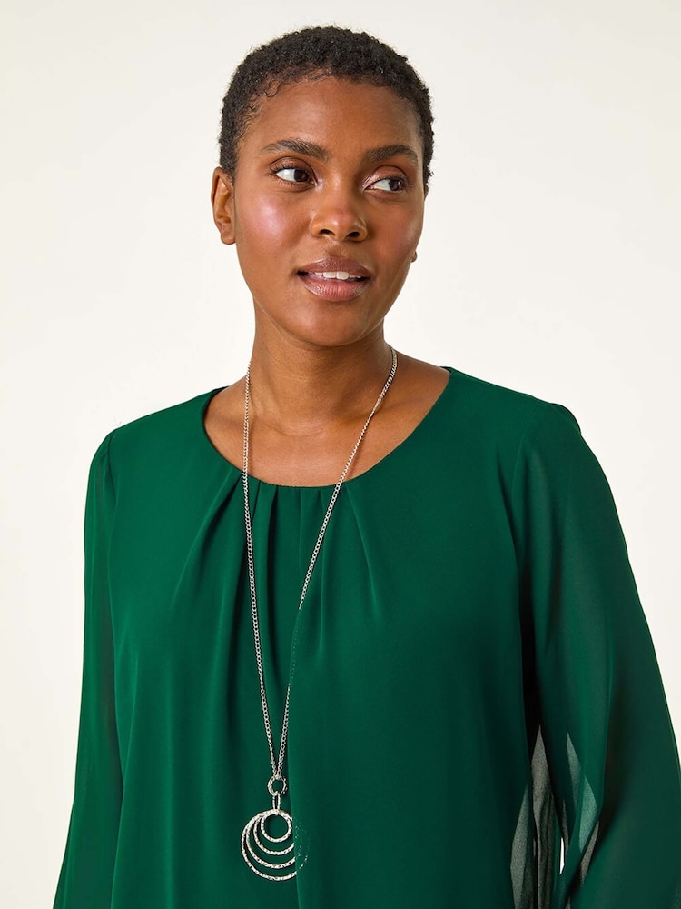 Roman Green Chiffon Banded Hem Pleated Top - Image 2 of 5