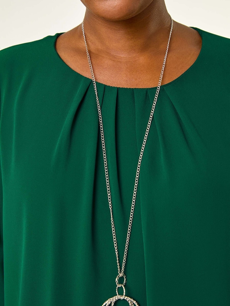 Roman Green Chiffon Banded Hem Pleated Top - Image 5 of 5