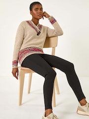 Roman Natural Nordic Print Button Detail Jumper - Image 1 of 5