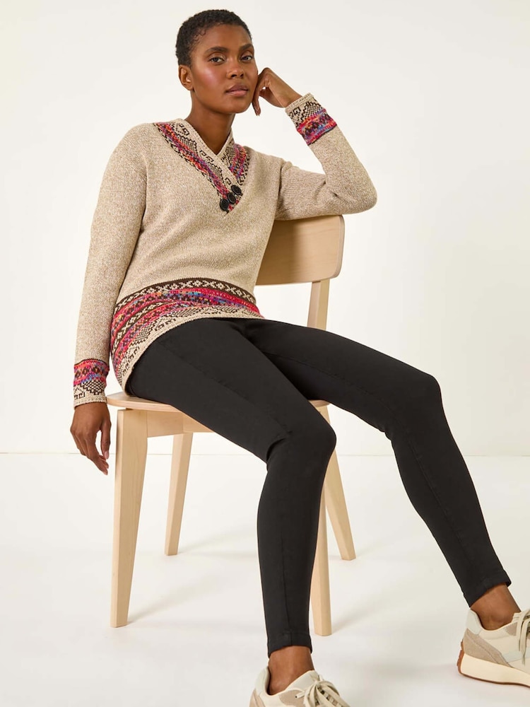 Roman Natural Nordic Print Button Detail Jumper - Image 1 of 5