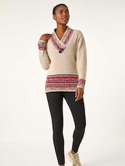 Roman Natural Nordic Print Button Detail Jumper - Image 4 of 5