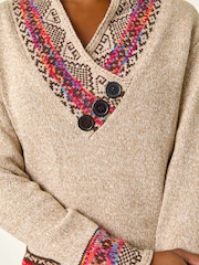 Roman Natural Nordic Print Button Detail Jumper - Image 5 of 5