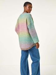 Roman Green Contrast Ombre Stripe Fluffy Jumper - Image 3 of 5