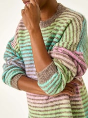 Roman Green Contrast Ombre Stripe Fluffy Jumper - Image 5 of 5
