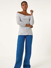 Roman Soft Ribbed Bardot Stretch Top - Imagen 3 de 6