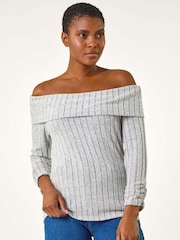 Roman Soft Ribbed Bardot Stretch Top - Imagen 5 de 6