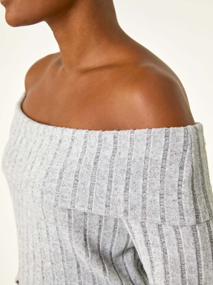 Roman Soft Ribbed Bardot Stretch Top - Imagen 6 de 6