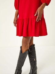 Roman Red Textured V-Neck Frill Hem Smock Dress - Image 5 of 5