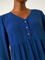 Roman Blue Spot Button Detail Smock Midi Dress - Image 2 of 5