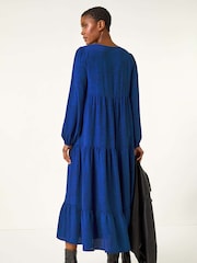 Roman Blue Spot Button Detail Smock Midi Dress - Image 4 of 5