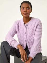 Roman Purple Fluffy Knit Button Cardigan - Image 2 of 5