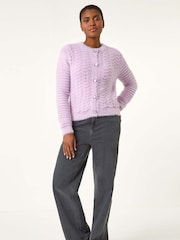 Roman Purple Fluffy Knit Button Cardigan - Image 3 of 5
