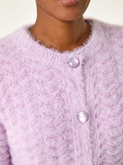 Roman Purple Fluffy Knit Button Cardigan - Image 5 of 5