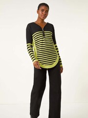 Roman Green Stripe Zip Front Ribbed Knit Jumper - Image 1 of 5