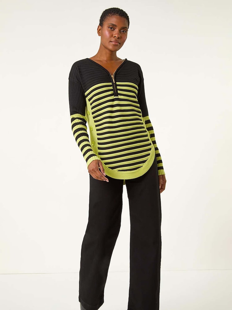 Roman Green Stripe Zip Front Ribbed Knit Jumper - Image 1 of 5 Roman Green Stripe Zip Front Ribbed Knit Jumper - Image 1 of 5