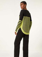 Roman Green Stripe Zip Front Ribbed Knit Jumper - Image 3 of 5