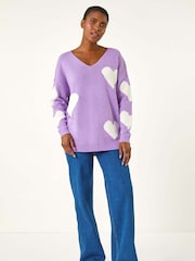 Roman Purple V-Neck Heart Detail Knit Jumper - Image 2 of 5