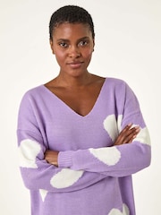 Roman Purple V-Neck Heart Detail Knit Jumper - Image 4 of 5