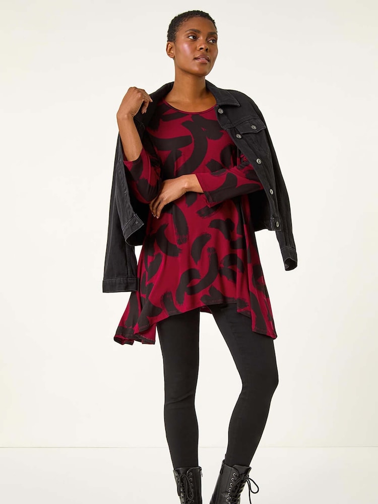 Roman Red Brush Print Hanky Hem Top - Image 1 of 5