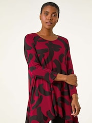 Roman Red Brush Print Hanky Hem Top - Image 2 of 5