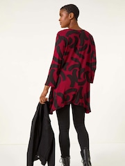 Roman Red Brush Print Hanky Hem Top - Image 3 of 5